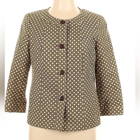 Talbots Brown Tan Cream Polka Dot Blazer - Women's Size 12 - Picture 1 of 12